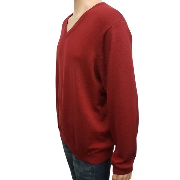 Brooks Brothers Merino Wool Blend V-Neck Sweater Men M Red Knit Unisex Vintage - Picture 5 of 12